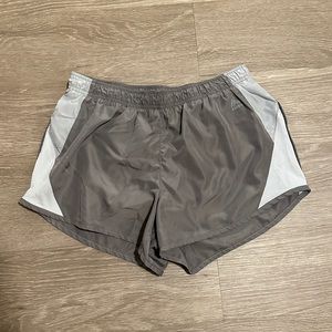 Grey athletic shorts with liner